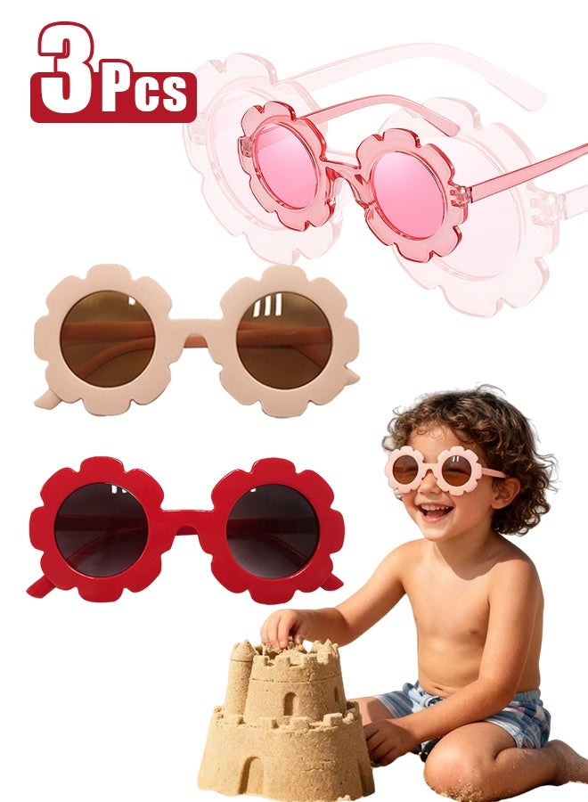 3 قطع من نظارات الشمس للأطفال على شكل زهرة، مجموعة نظارات شمسية للأطفال في الهواء الطلق، نظارات لطيفة للأطفال لحمام السباحة والشاطئ في الهواء الطلق - Image 1