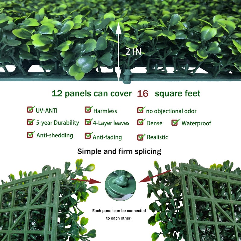 ODTORY Artificial Grass Wall Backdrop Panels,16 X 12 in 12P(16 sqft) UV-Anti Greenery Boxwood Panels for Indoor Outdoor Green Wall Decor & Ivy Fence Covering Privacy - Image 3