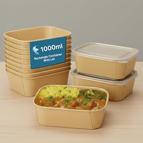 Kaagat® Disposable Containers For Food with Lids | Rectangular Meal Prep Containers & Take Out Box | Microwave & Fridge Safe Food Storage Containers, Food Packing Box For Kitchen - 1000ml, 50 Pack - Image 1