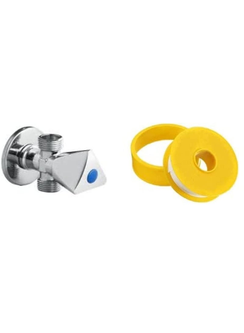 ABBASALI Chrome Plated Angle Valve 1/2" x 1/2" Toilet Kitchen Wash Basin Bathroom Fittings With Tape  - Image 1