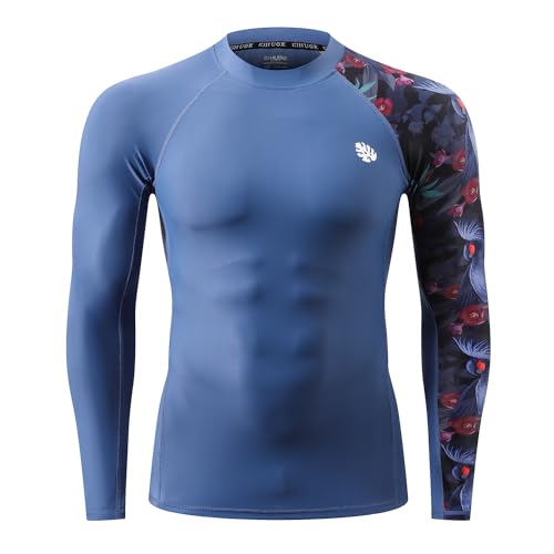 ADOREISM Men's Splice Compression Long Sleeve Rash Guard Surf Swim Shirt UV Sun Protection UPF 50+ (Blue Bird,2XL) - Image 2
