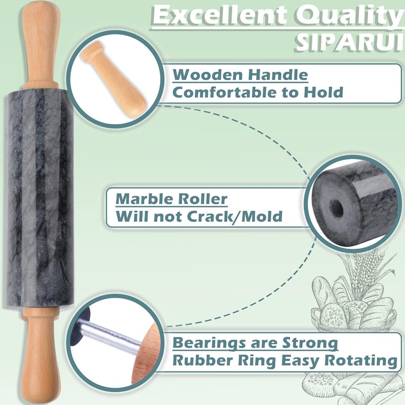 SIPARUI Marble Rolling Pin with Wooden Cradle Thick Handle Set for Baking,18.5 inch Premium Quality Polished Roller for Pizza Dough,Fondant,Pie Crust,Non-Stick Surface Easy to Clean(Black) - Image 3