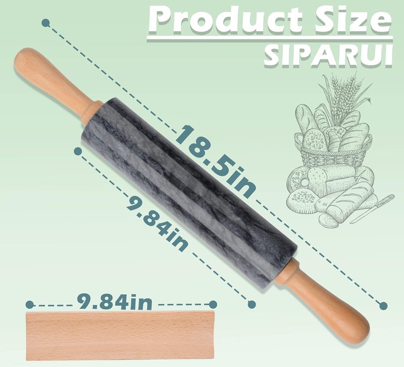 SIPARUI Marble Rolling Pin with Wooden Cradle Thick Handle Set for Baking,18.5 inch Premium Quality Polished Roller for Pizza Dough,Fondant,Pie Crust,Non-Stick Surface Easy to Clean(Black) - Image 2