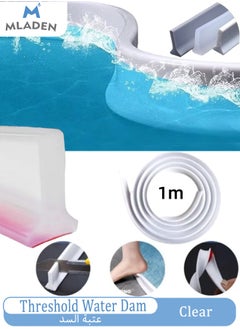 MLADEN Collapsible Bathroom Threshold Water Dam Barrier, Silicone Self-Adhesive Shower Edge Water Barrier Water Retaining Strip Water Flow Block Seal Strip,Shower Water Blocker Retention System,Dry and Wet Separation for Bathroom and Countertop Sink,39in  - Image 1