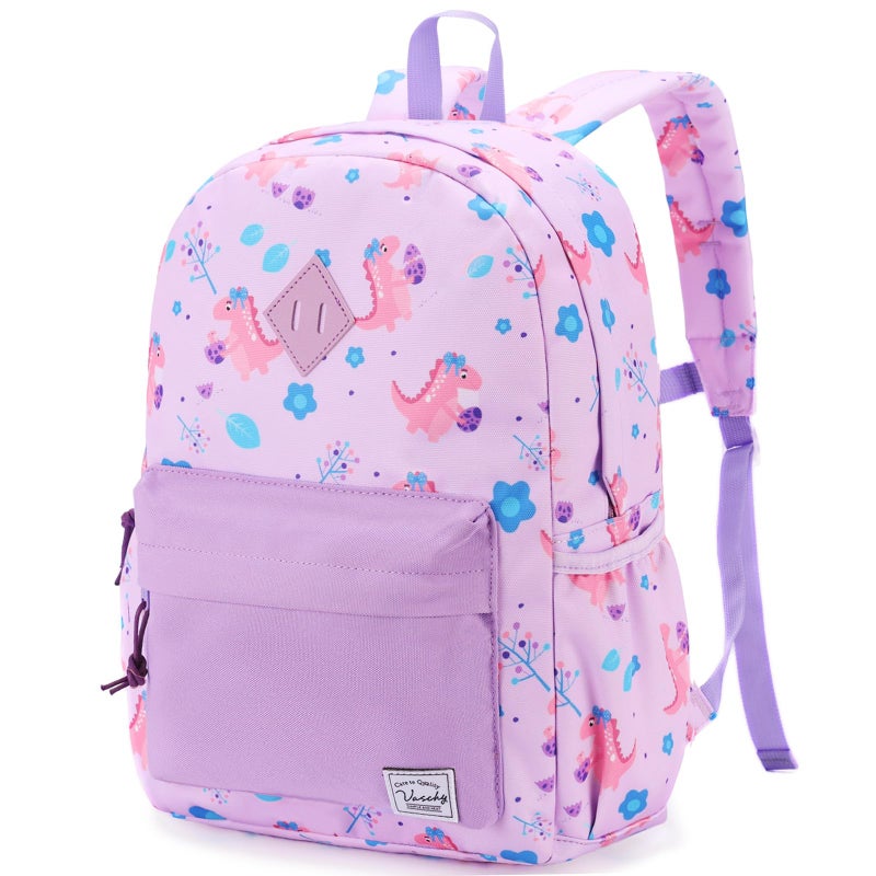 VASCHY Toddler Backpack for Girls Kids Water Resistant Lightweight Preschool Bookbag Daypack for Children Daycare Light Purple Dinos - Image 2