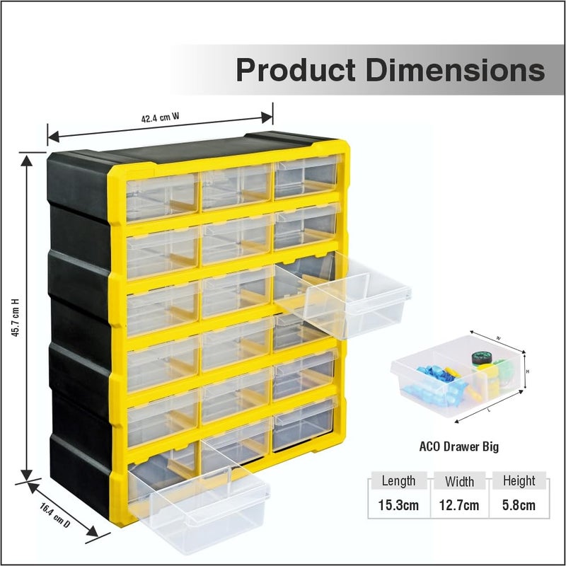 Alkon ACO18 Component Organiser with 18 Drawers Small Parts StorageJewellery Pharmacy Craft Medicine Nuts Screws Bolts Stationery Clinic Hospita Multiple Drawers18 Drawers - Image 2
