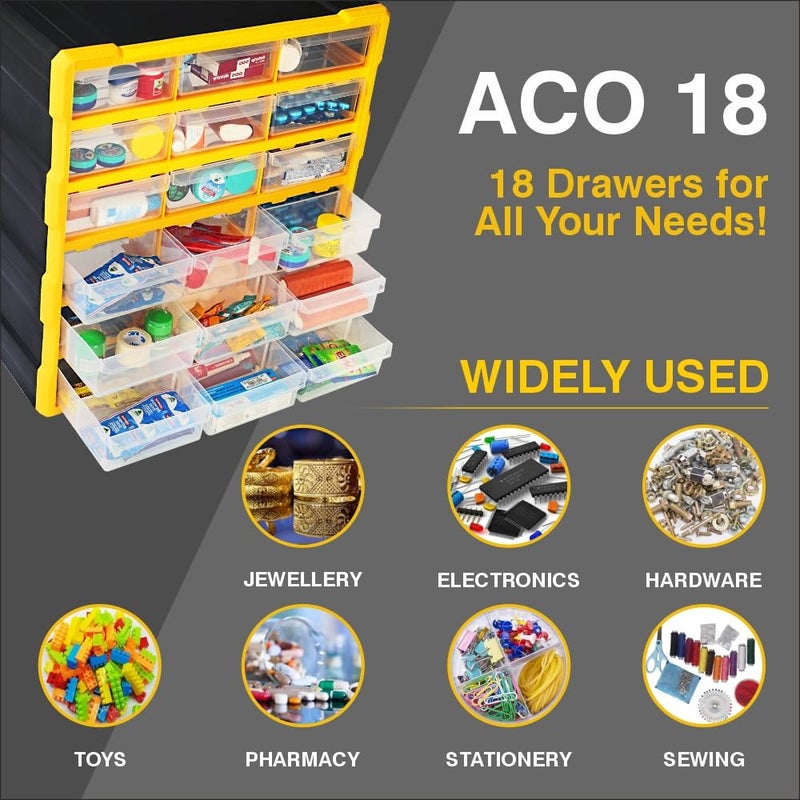 Alkon ACO18 Component Organiser with 18 Drawers Small Parts StorageJewellery Pharmacy Craft Medicine Nuts Screws Bolts Stationery Clinic Hospita Multiple Drawers18 Drawers - Image 4