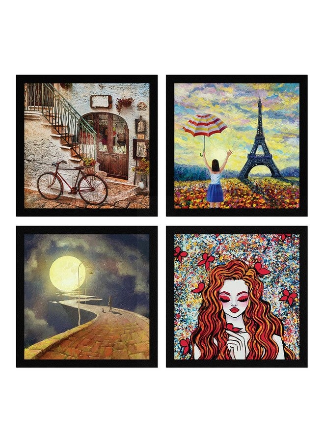 ArtX Paper Vintage Big Paintings For Wall Decoration, Wall Painting For Living Room, Multicolor, Abstract, 13 X 13 in each, 26 X 26 inches Combined, Set of 4 - Image 1