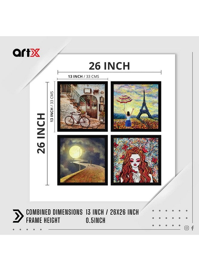ArtX Paper Vintage Big Paintings For Wall Decoration, Wall Painting For Living Room, Multicolor, Abstract, 13 X 13 in each, 26 X 26 inches Combined, Set of 4 - Image 2