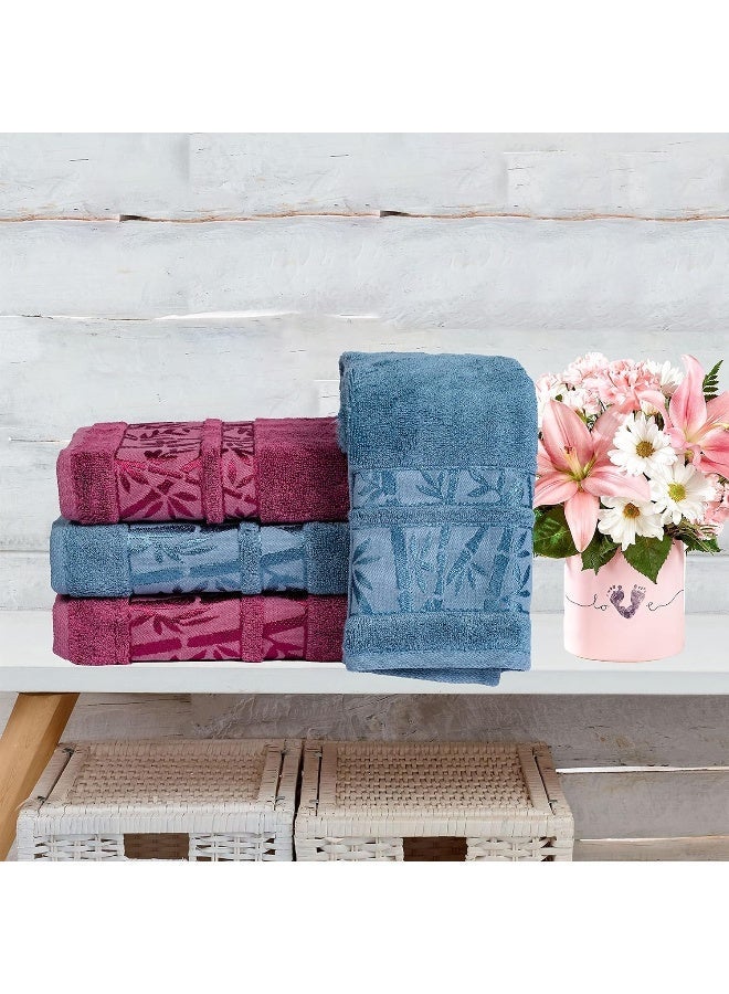 Safi Plus Bath Towels & Hand Towels 4-Piece Turkish Set, 100% Genuine Bamboo Cotton 2 Large Bath Towels & 2 Hand Towels, Super Soft, Luxury & Extra Absorbent (Burgundy-Blue) - Image 2