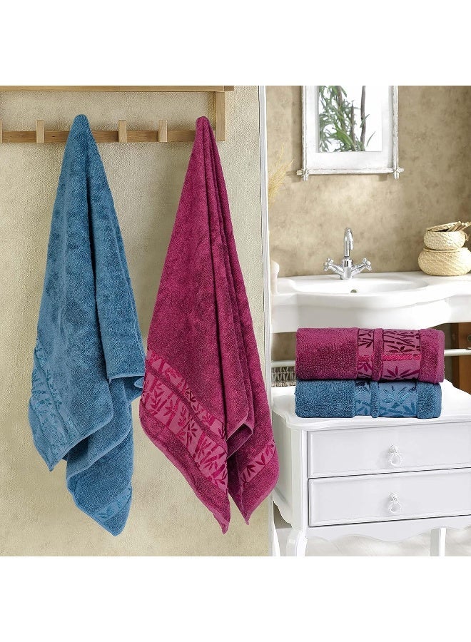 Safi Plus Bath Towels & Hand Towels 4-Piece Turkish Set, 100% Genuine Bamboo Cotton 2 Large Bath Towels & 2 Hand Towels, Super Soft, Luxury & Extra Absorbent (Burgundy-Blue) - Image 3
