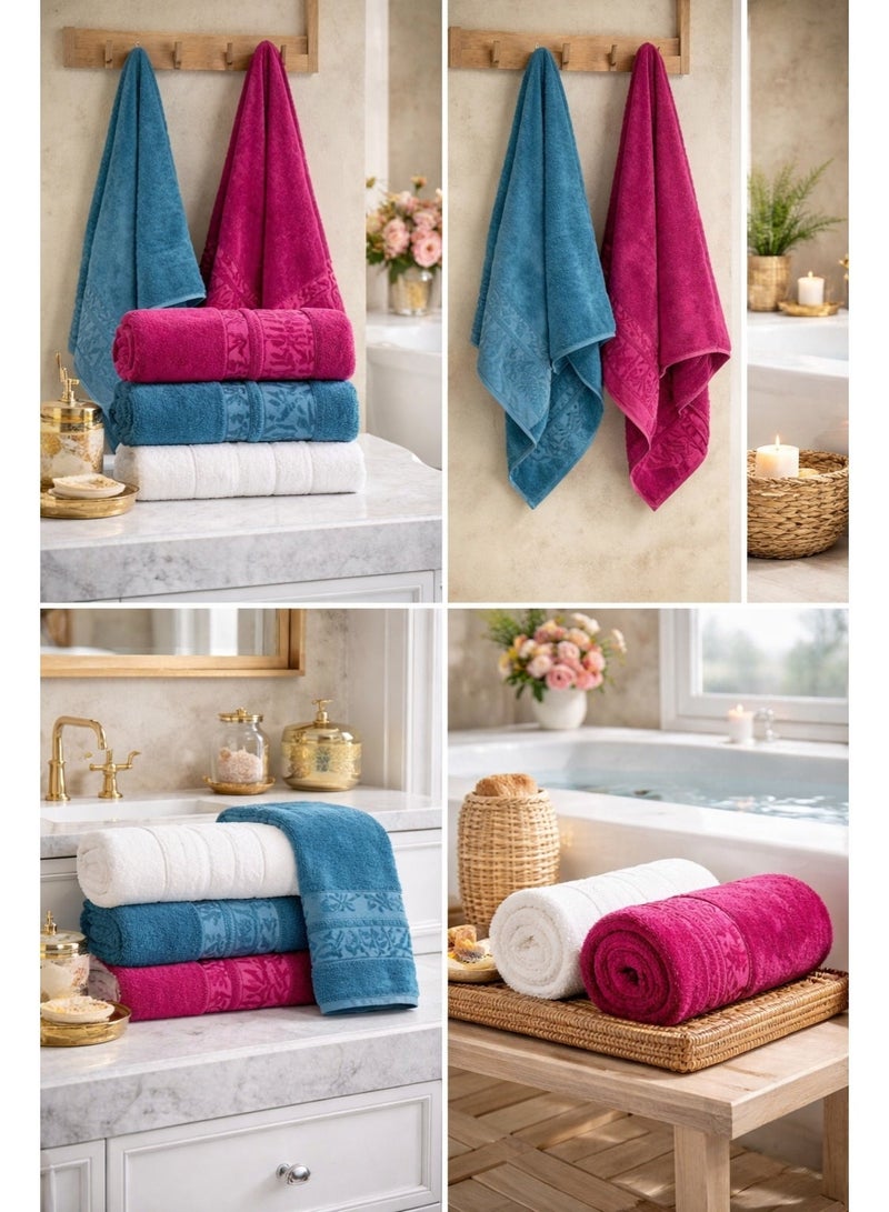 Safi Plus Bath Towels & Hand Towels 4-Piece Turkish Set, 100% Genuine Bamboo Cotton 2 Large Bath Towels & 2 Hand Towels, Super Soft, Luxury & Extra Absorbent (Burgundy-Blue) - Image 4