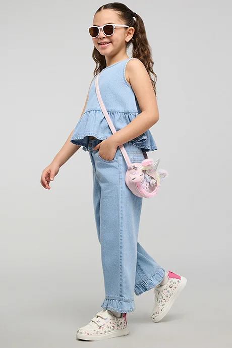 أر أند بي Washed Wide Leg Jeans with Button Closure