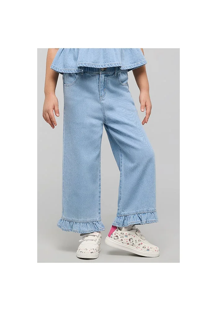 R&b Washed Wide Leg Jeans with Button Closure