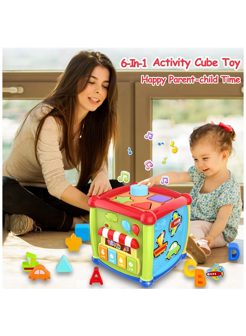 HUANGER Baby Toy 1 Year 6-in-1 Learning Toy Activity Cube Motor Skills Cube Kids Toy 1 Year 12 18+ Months Shape Sorting Piano Music Children Baby Toy Gift for 1 2 Years Boys Girls - Image 4