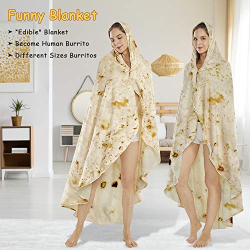 SeaRoomy Burritos Tortilla Throw Blanket, Tortilla Wrap Blanket, Novelty Funny Tortillas Round Blanket Giant Tortillas Round Soft Blankets for Adults and Kids (Beige, 60 inches) - Image 4
