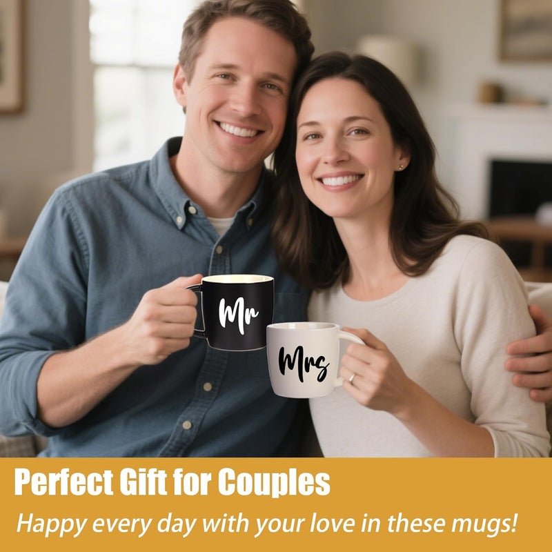 COMFIT 12 oz Mr and Mrs Mug Ceramic Coffee Mug for the Couple Ideal Gift for Engagement Anniversary His and Hers Bride and GroomWedding Gifts for Couples 2025  Set of 2 Black  White - Image 2