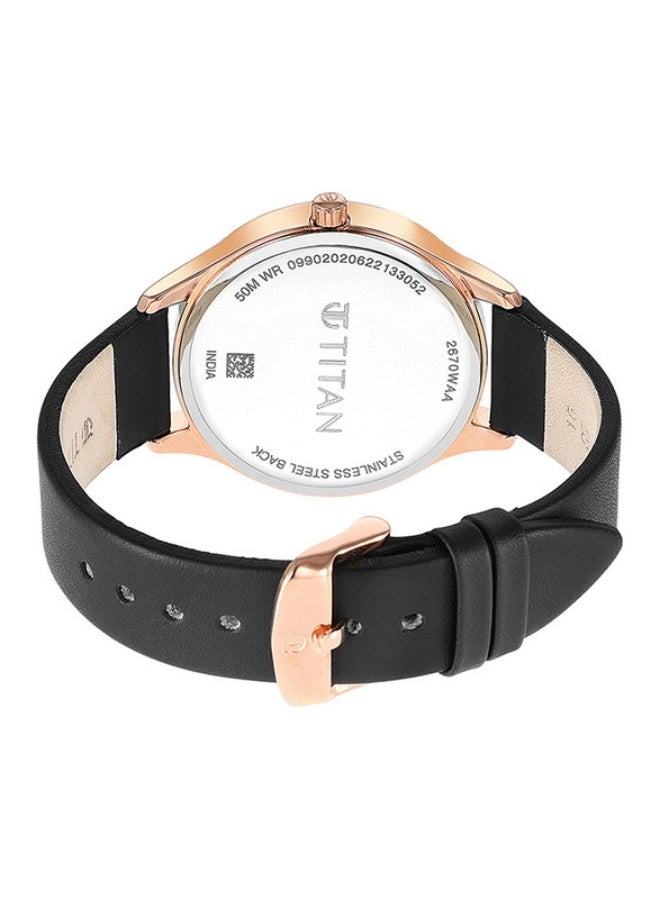 TITAN ساعة تيتان ووركوير متعددة الوظائف بقرص دائري أسود وحزام جلد أسود للنساء -2670WL07 - Image 5