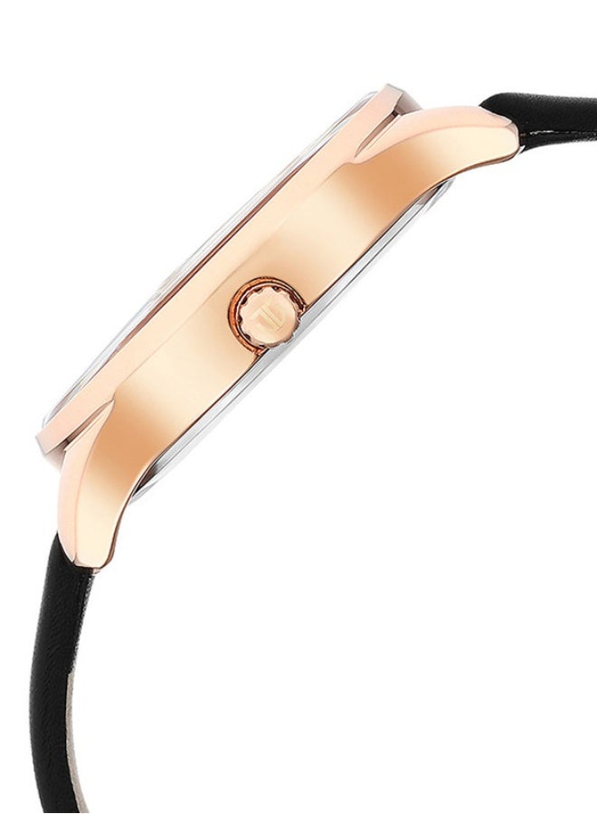 TITAN ساعة تيتان ووركوير متعددة الوظائف بقرص دائري أسود وحزام جلد أسود للنساء -2670WL07 - Image 4