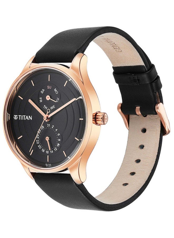 TITAN ساعة تيتان ووركوير متعددة الوظائف بقرص دائري أسود وحزام جلد أسود للنساء -2670WL07 - Image 3