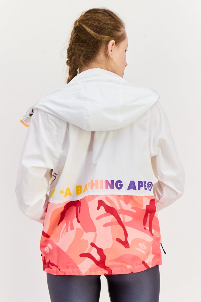 Aape By A Bathing Ape Women Brand Logo Hooded Jacket, White Combo - Image 4