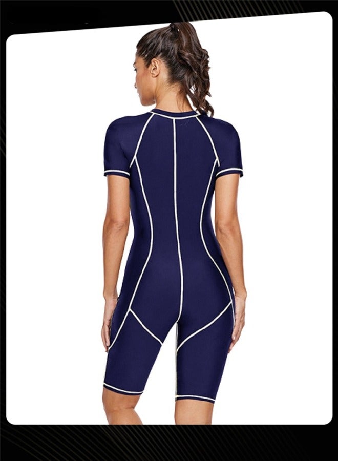 Women Summer One Piece Swimwear Short Sleeve Swimsuit Quick-Dry Beachwear  - Image 4