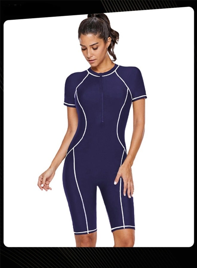 Women Summer One Piece Swimwear Short Sleeve Swimsuit Quick-Dry Beachwear  - Image 1