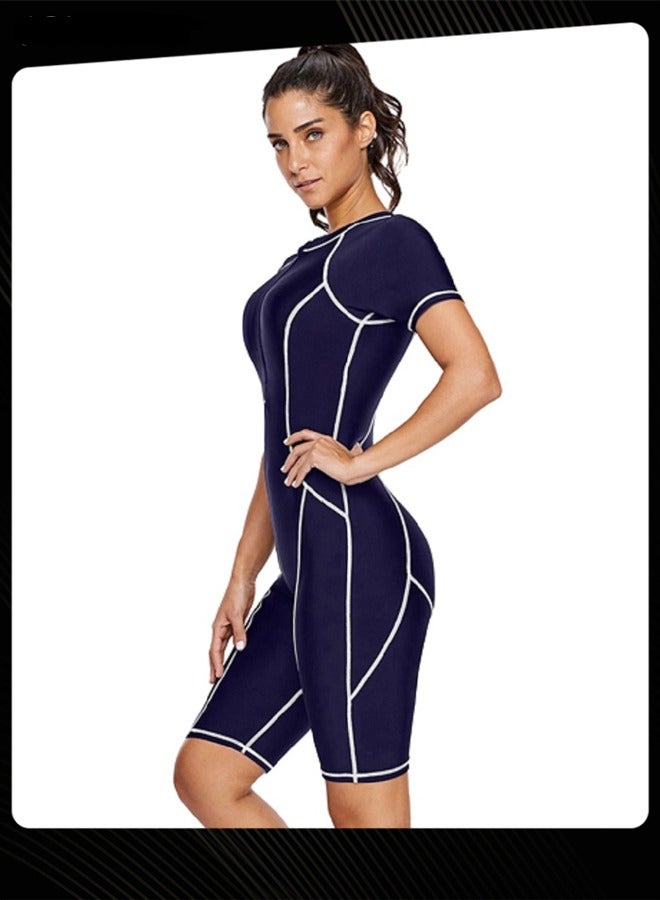 Women Summer One Piece Swimwear Short Sleeve Swimsuit Quick-Dry Beachwear  - Image 3