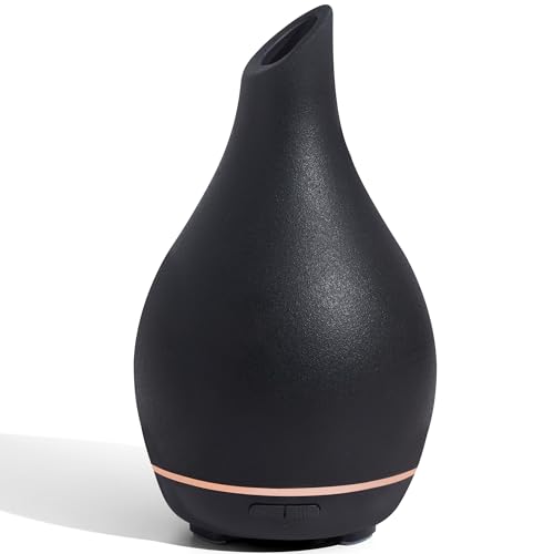 InnoGear Essential Oil Diffuser 150ml Ceramic Diffuser Handcrafted Stone Aromatherapy Diffusers Ultrasonic Cool Mist Humidifier Vaporizer 2 Mist Modes Waterless for Home Black VaseShaped Ceramic - Image 1