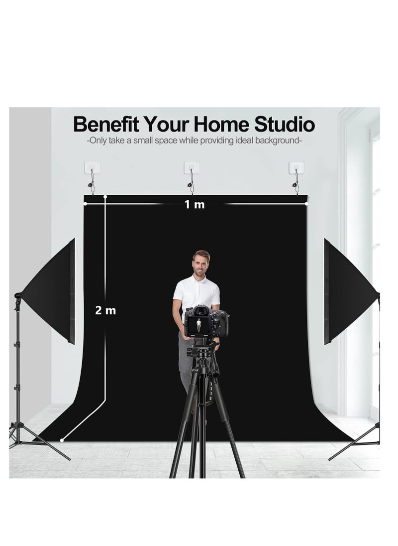 GUDOO Photography Black Backdrops for Wall Mounted Setup Photoshoot Pure Black Screen Cloth Sheet Background Zoom Polyester Photo Back Drop Pack for Party Photo Video Shoot 1 x 2 m  - Image 2