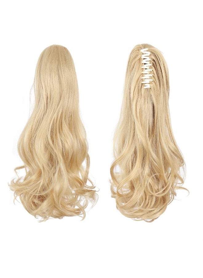 HSPJHTM Ponytail Extension Claw, Blonde Hair Extensions Ponytail Extension Claw for Women Curly Hair Piece 16" Synthetic Pony Tail Hair Extensions Voluminous Curled Wavy Pale Mix Blonde - Image 1
