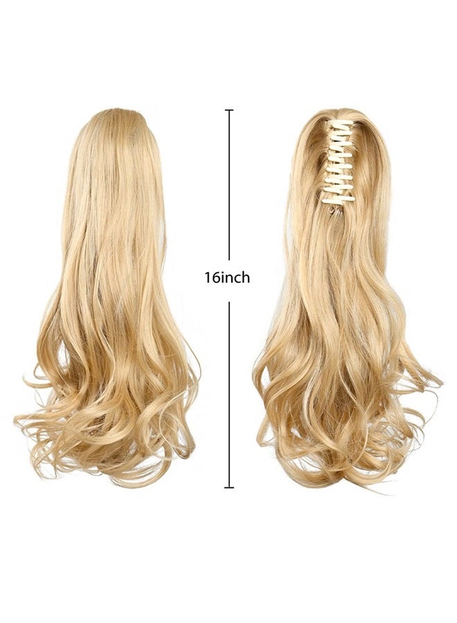 HSPJHTM Ponytail Extension Claw, Blonde Hair Extensions Ponytail Extension Claw for Women Curly Hair Piece 16" Synthetic Pony Tail Hair Extensions Voluminous Curled Wavy Pale Mix Blonde - Image 2