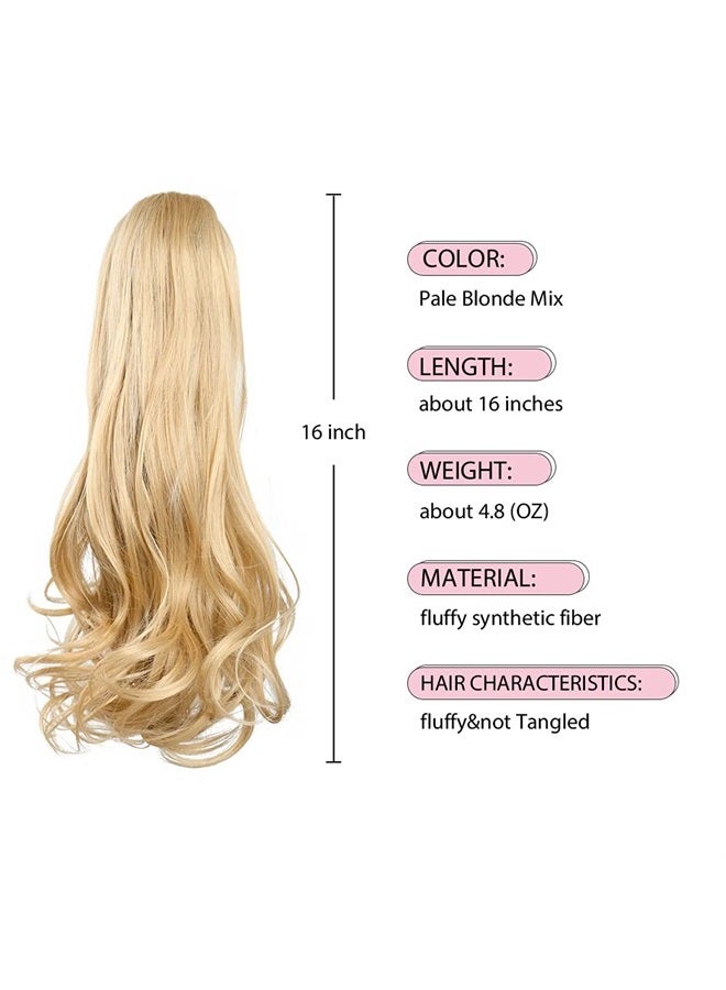 HSPJHTM Ponytail Extension Claw, Blonde Hair Extensions Ponytail Extension Claw for Women Curly Hair Piece 16" Synthetic Pony Tail Hair Extensions Voluminous Curled Wavy Pale Mix Blonde - Image 3
