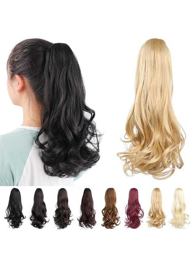HSPJHTM Ponytail Extension Claw, Blonde Hair Extensions Ponytail Extension Claw for Women Curly Hair Piece 16" Synthetic Pony Tail Hair Extensions Voluminous Curled Wavy Pale Mix Blonde - Image 4