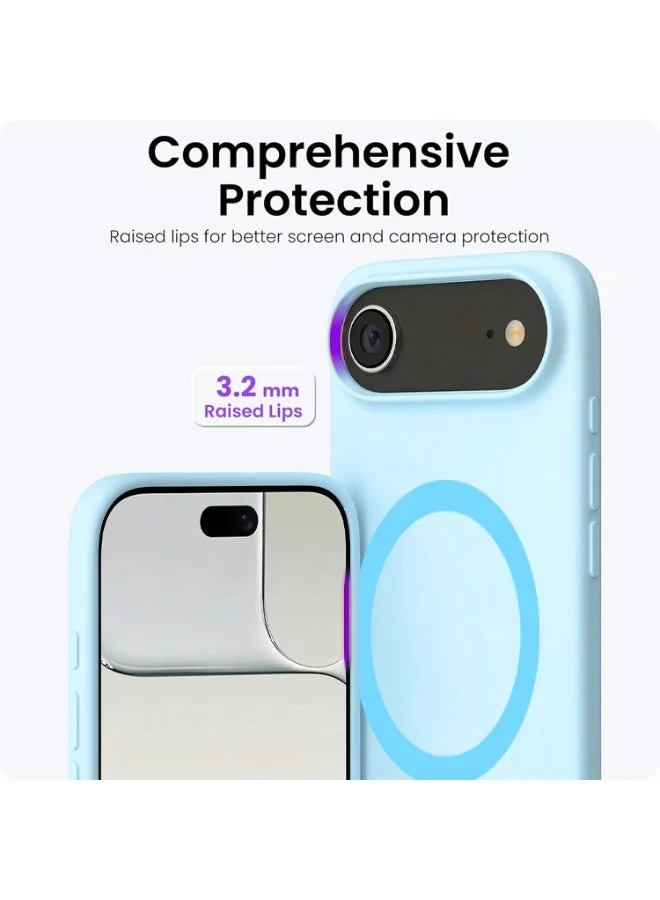 Mobcos Mobcos iPhone 17 Air Sky Blue Elite Ring Mobcos iPhone 17 Air Sky Blue Elite Ring Premium Silicone Magnetic Wireless Charging Case for iPhone | Silky Soft Touch | Military-Grade Shockproof Protection | Strong Magnetic Compatibility | Luxury Slim Cover  | Best Price UAE