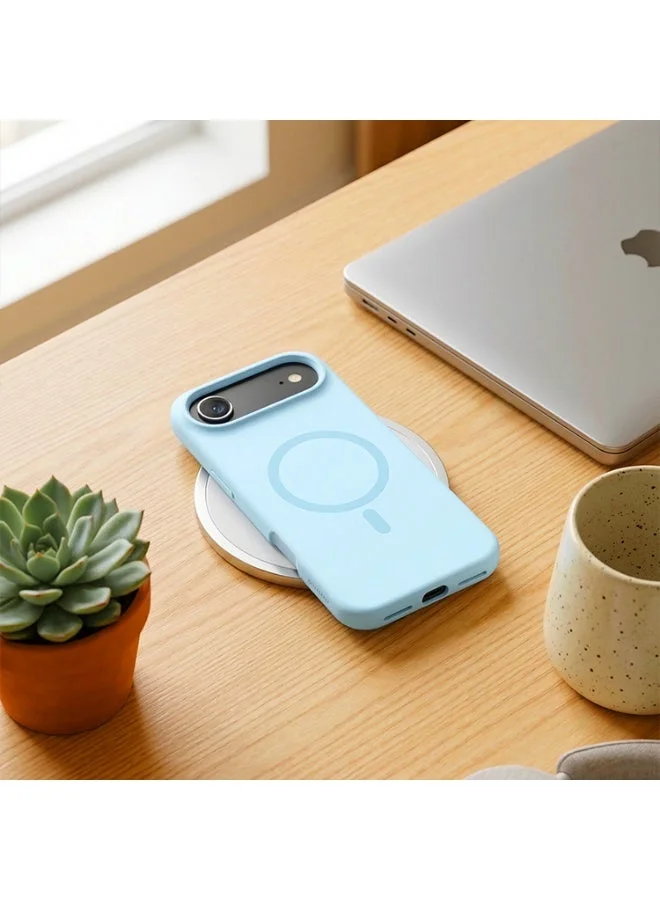 Mobcos Mobcos iPhone 17 Air Sky Blue Elite Ring Mobcos iPhone 17 Air Sky Blue Elite Ring Premium Silicone Magnetic Wireless Charging Case for iPhone | Silky Soft Touch | Military-Grade Shockproof Protection | Strong Magnetic Compatibility | Luxury Slim Cover  | Best Price UAE