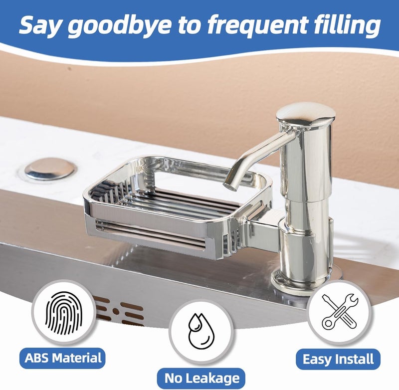 HAPPUP Soap Dispenser for Kitchen Sink, Built in Soap Dispenser Pump with Sponge Holder, Under Counter Brushed Nickel ABS Pump Head with 38" Extension Tube Kit, Good Suction Power - Image 2