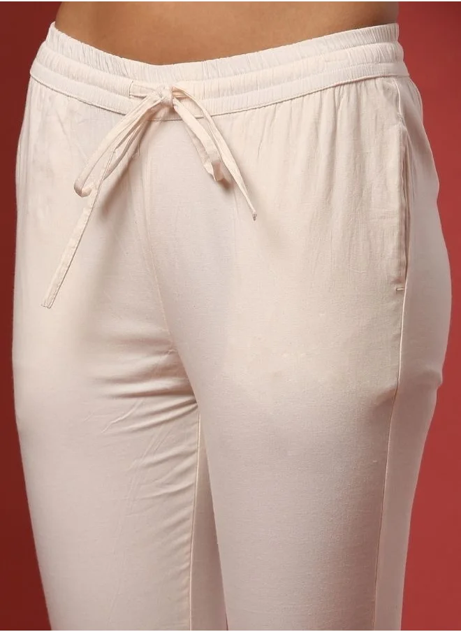 Abhishti Fitted narrow  stretch pants with slits- offwhite