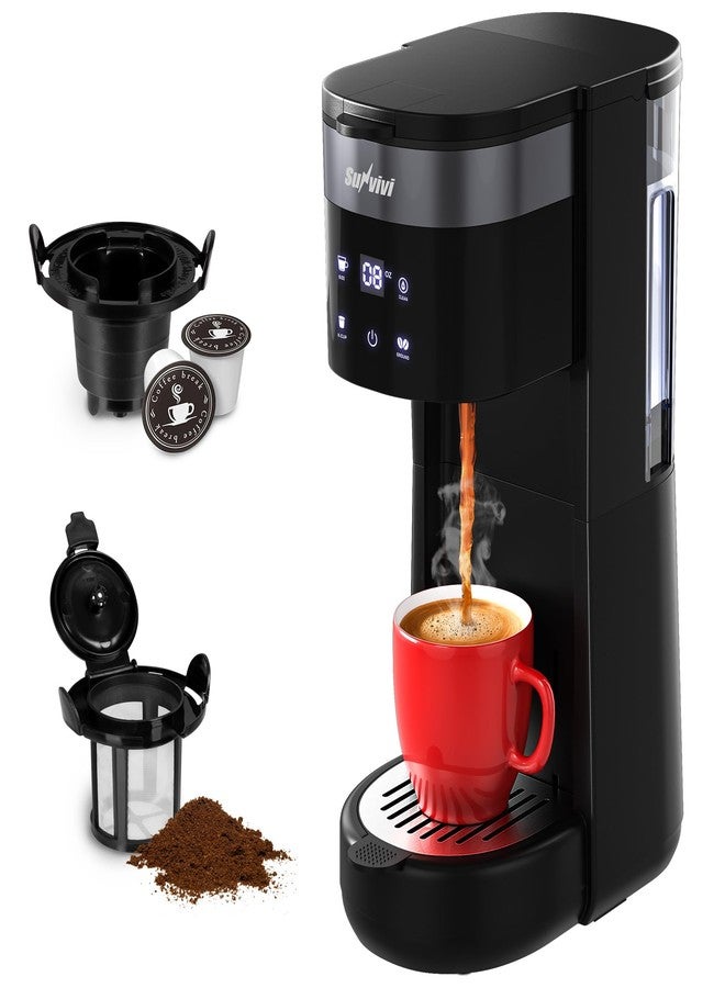 Sunvivi ماكينة قهوة SUNVIVI 3 في 1 لتحضير كوب واحد، مناسبة لكبسولات K-Cup والقهوة المطحونة والشاي، أحجام التحضير من 8 إلى 14 أونصة، خزان مياه قابل للإزالة سعة 30 أونصة، صينيتان للأكواب، خاصية التنظيف الذاتي - أسود - Image 1