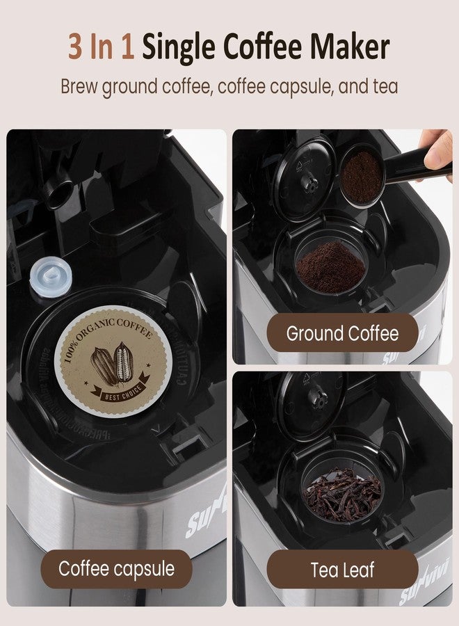 Sunvivi ماكينة قهوة SUNVIVI 3 في 1 لتحضير كوب واحد، مناسبة لكبسولات K-Cup والقهوة المطحونة والشاي، أحجام التحضير من 8 إلى 14 أونصة، خزان مياه قابل للإزالة سعة 30 أونصة، صينيتان للأكواب، خاصية التنظيف الذاتي - أسود - Image 2