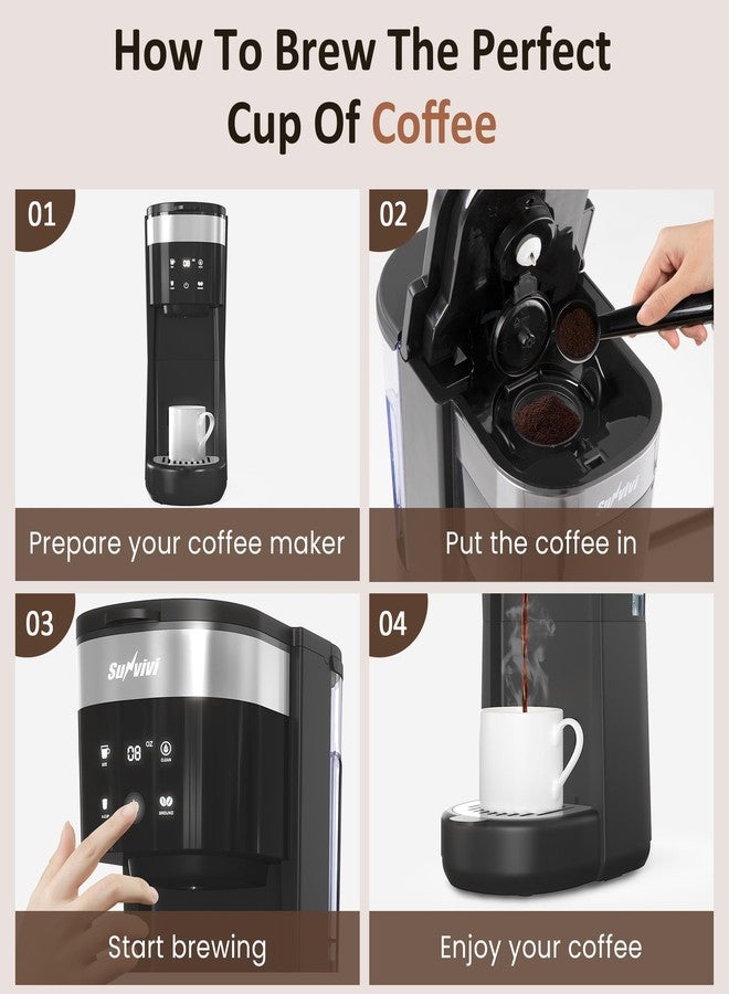 Sunvivi ماكينة قهوة SUNVIVI 3 في 1 لتحضير كوب واحد، مناسبة لكبسولات K-Cup والقهوة المطحونة والشاي، أحجام التحضير من 8 إلى 14 أونصة، خزان مياه قابل للإزالة سعة 30 أونصة، صينيتان للأكواب، خاصية التنظيف الذاتي - أسود - Image 3