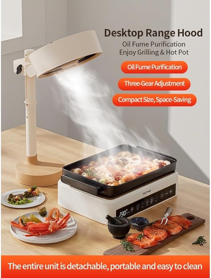 Rechargeable Portable Range Hood 3 Speed Desktop Kitchen Exhaust Fan With Carbon Filter - Image 1