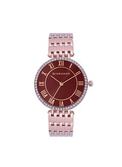 GIORDANO Giordano Eleganza Collection Round Analog Watch for Women, Diamond-Set with Metal Strap Ladies Water Resistant Wrist Watch - A2083 (Dial: Maroon, Strap: Rose Gold)  - Image 1