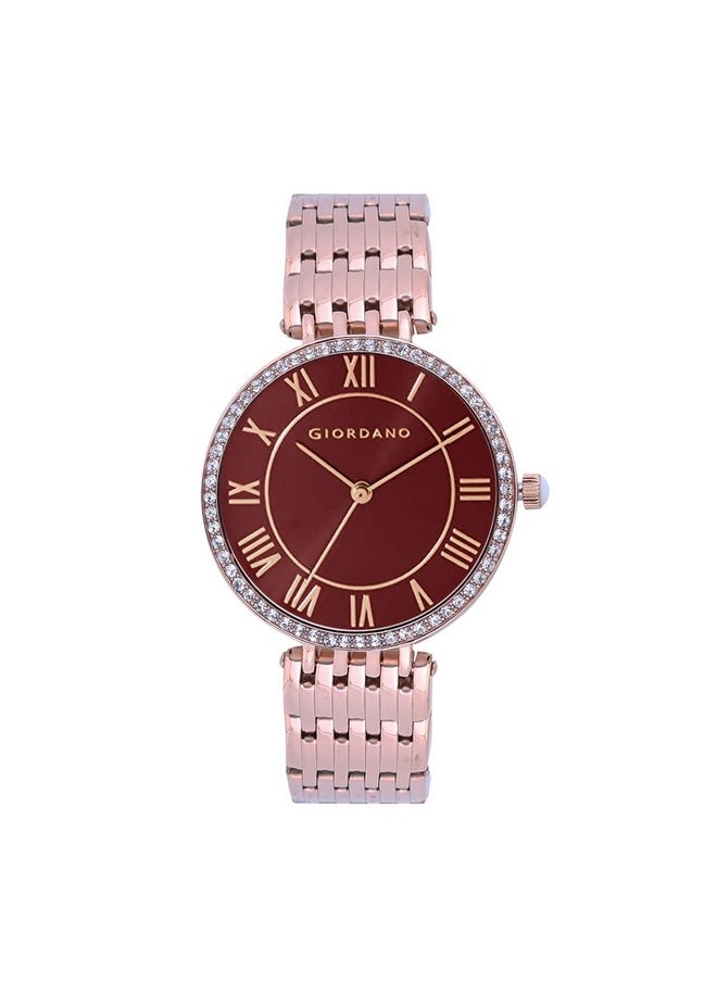 GIORDANO Giordano Eleganza Collection Round Analog Watch for Women, Diamond-Set with Metal Strap Ladies Water Resistant Wrist Watch - A2083 (Dial: Maroon, Strap: Rose Gold)  - Image 1