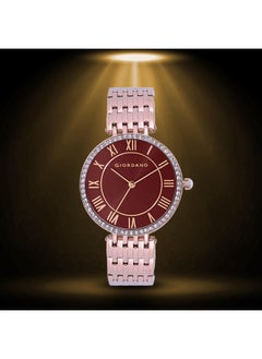 GIORDANO Giordano Eleganza Collection Round Analog Watch for Women, Diamond-Set with Metal Strap Ladies Water Resistant Wrist Watch - A2083 (Dial: Maroon, Strap: Rose Gold)  - Image 3