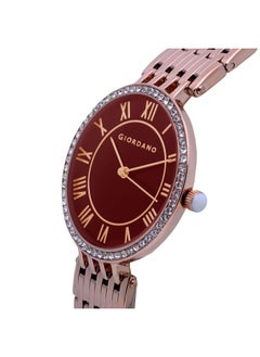GIORDANO Giordano Eleganza Collection Round Analog Watch for Women, Diamond-Set with Metal Strap Ladies Water Resistant Wrist Watch - A2083 (Dial: Maroon, Strap: Rose Gold)  - Image 2