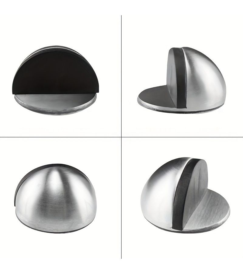 Silvery 2Pcs Stainless Steel Door Stop With Rubber Bumper No Drilling Required Anti Collision For Home Bathroom - Image 3