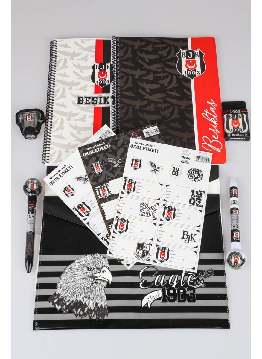 Beşiktaş - Licensed A4 Spiral Squared, Lined Notebook, Ballpoint Pen, Pencil Sharpener, 24-Piece School Label, Snap File, Eraser Set - Image 1