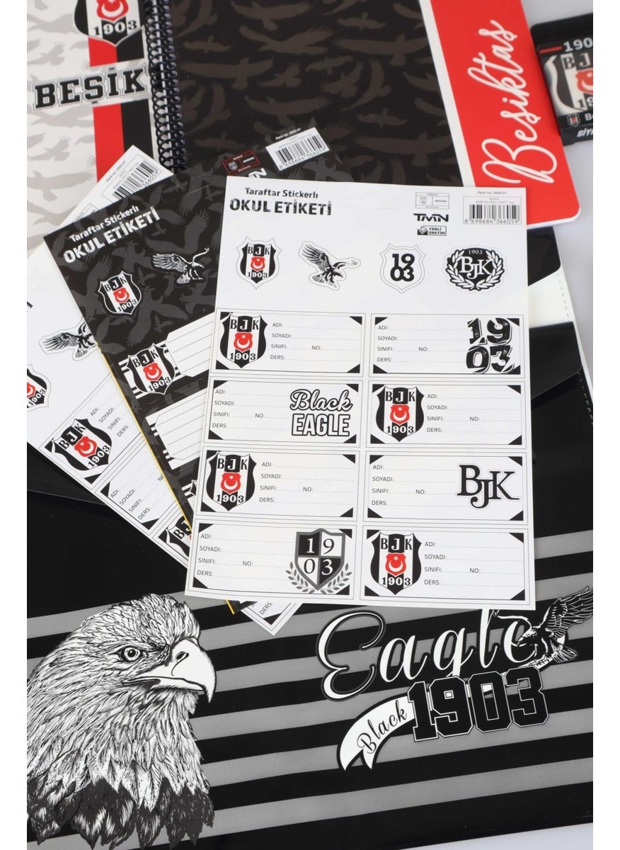 Beşiktaş - Licensed A4 Spiral Squared, Lined Notebook, Ballpoint Pen, Pencil Sharpener, 24-Piece School Label, Snap File, Eraser Set - Image 1
