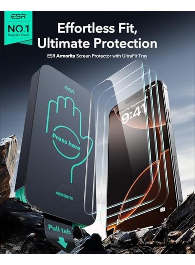erorex 3 Packs For Iphone 16 Pro Screen Protector 9H Hardness Military Grade Shatterproof Ultra Tough Tempered Glass For Iphone 16 Pro Bubble And Dust Free Durable With Updated Easy Installation Tool - Image 2